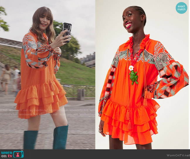 Iris Apfel x H&M Flounce Hemmed Tunic Dress worn by Emily Cooper (Lily Collins) on Emily in Paris
