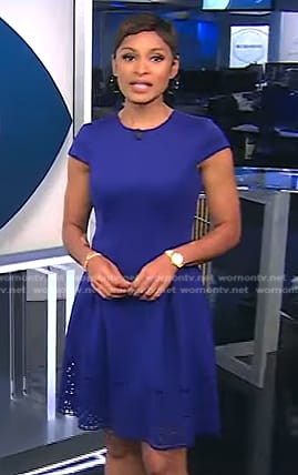 Jericka's blue laser cut dress on CBS Evening News