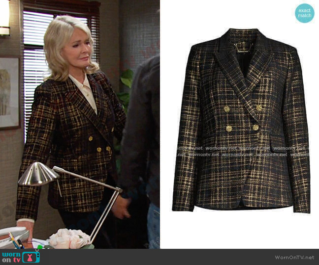 Jezebel Metallic Tweed Double-Breasted Blazer by Elie Tahari worn by Marlena Evans (Deidre Hall) on Days of our Lives