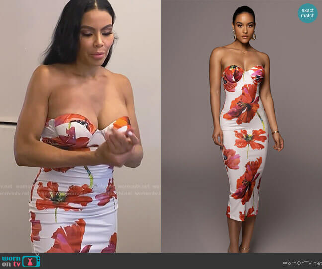 JLuxLabel White Floral Cora Midi Dress worn by Mia Thornton on The Real Housewives of Potomac