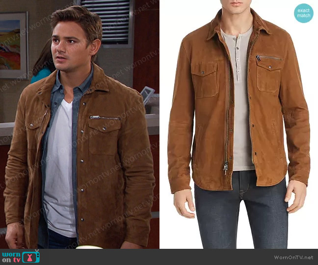 John Varvatos Camel Shilo Suede Jacket worn by Johnny DiMera (Carson Boatman) on Days of our Lives