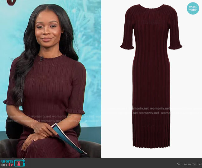 Joie Pointelle-trimmed ribbed-knit midi dress worn by Zuri Hall on Access Hollywood