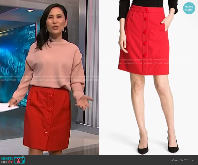 Kate Spade Faylyn Button Front Skirt worn by Vicky Nguyen on NBC News Daily