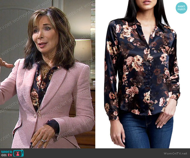 L'Agence Tyler Floral Print Silk Button-Up Shirt worn by Kate Roberts (Lauren Koslow) on Days of our Lives