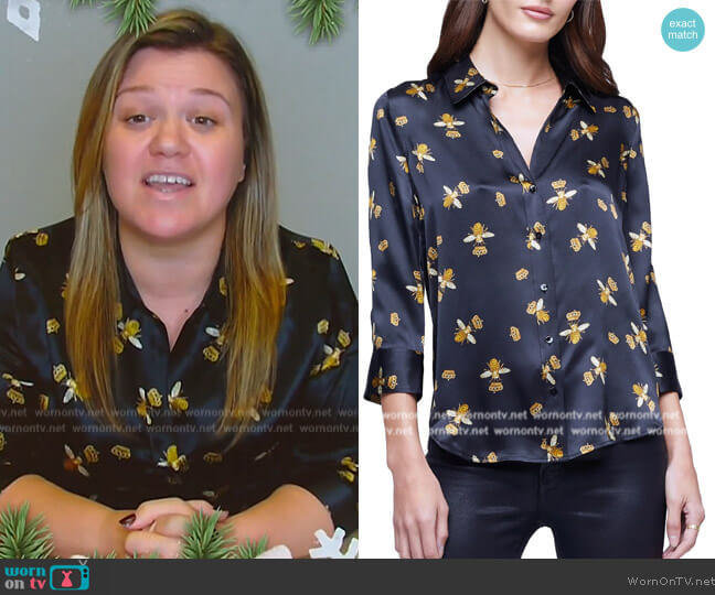 L'Agence Dani Queen Bee Button-Front Blouse worn by Kelly Clarkson on The Kelly Clarkson Show