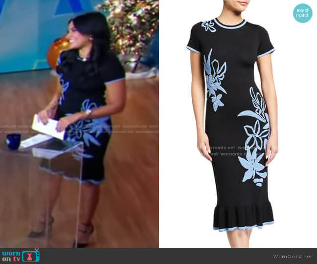 Shoshanna Leah Floral Jacquard Short-Sleeve Dress worn by Reena Roy on Good Morning America