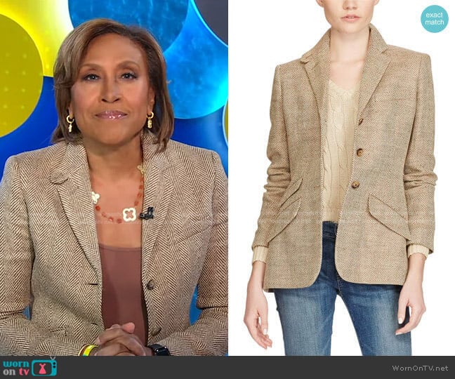 Linen Herringbone Blazer by Polo Ralph Lauren worn by Robin Roberts on Good Morning America