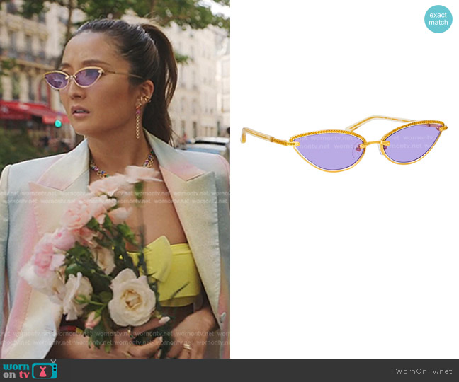 Linda Farrow x  Magda Butrym Cat Eye Sunglasses worn by Mindy Chen (Ashley Park) on Emily in Paris