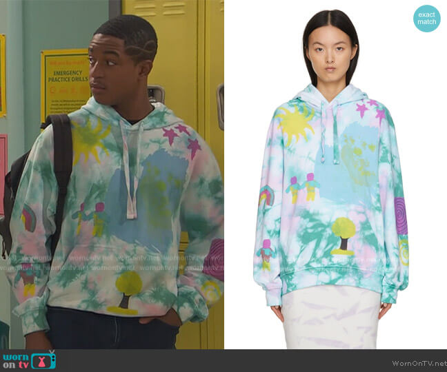 McQ Blue Tie-Dye Earth Up Hoodie worn by Booker Baxter (Issac Ryan Brown) on Ravens Home