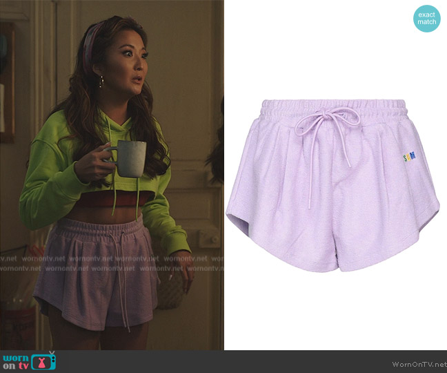 MSGM Logo Embroidered Drawstring Shorts worn by Mindy Chen (Ashley Park) on Emily in Paris
