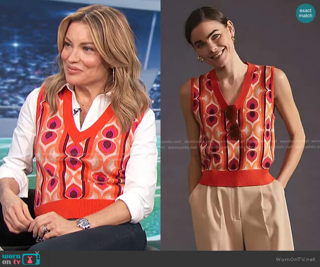 Maeve Vera Jacquard Sweater Vest worn by Kit Hoover on Access Hollywood