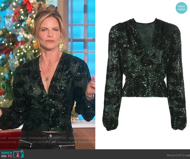 Maje Long-sleeve sequinned Blouse worn by Natalie Morales on The Talk