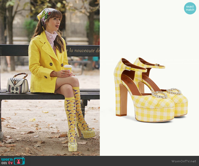 Malone Souliers Camille Tweed Platforms worn by Emily Cooper (Lily Collins) on Emily in Paris