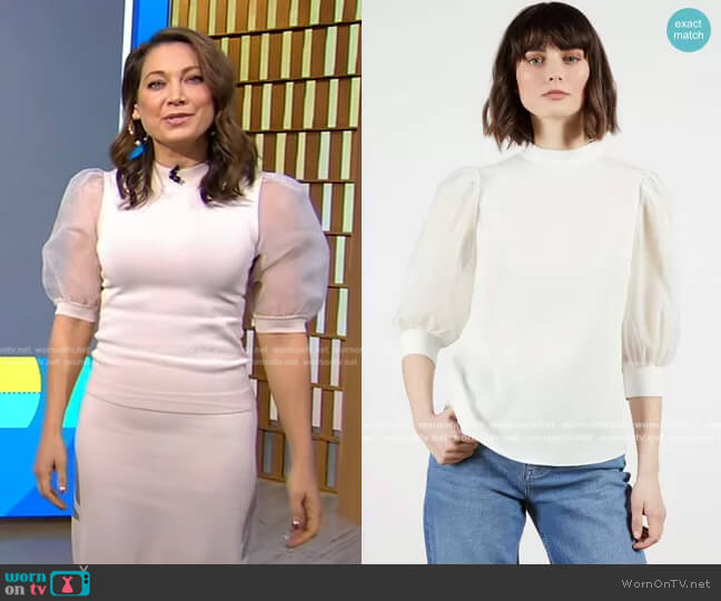 WornOnTV: Ginger’s white sheer puff sleeve top on Good Morning America ...