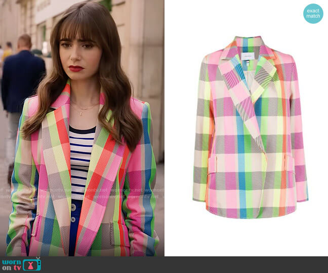 Mira Mikati Neon-check Blazer worn by Emily Cooper (Lily Collins) on Emily in Paris