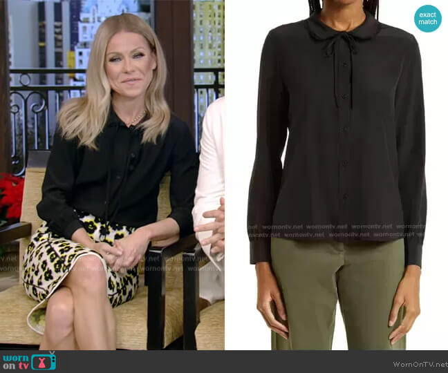 Nili Lotan Monet Tie Neck Silk Blouse worn by Kelly Ripa on Live with Kelly and Ryan
