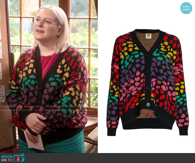 Farm Rio Multicolored Leopard Cardigan worn by Carla (Isabella Roland) on The Sex Lives of College Girls
