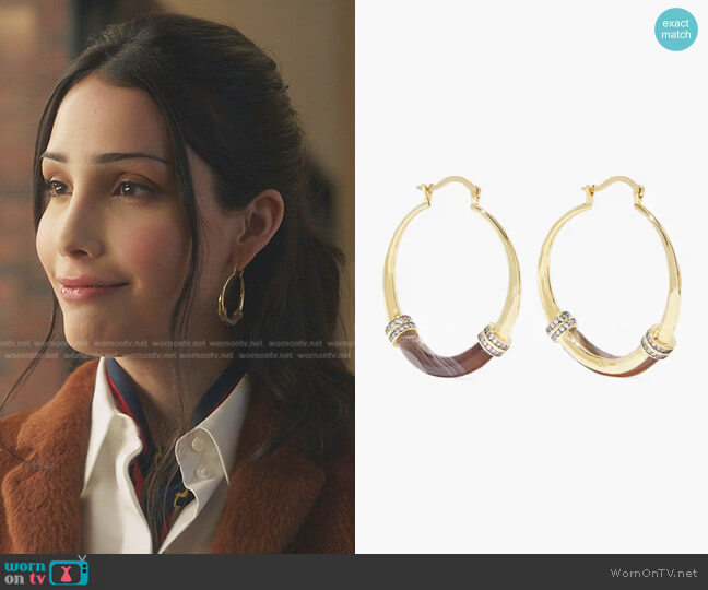 Noir Jewelry Gold Tone Stone and Crystal Hoop Earrings worn by Luna La (Zión Moreno) on Gossip Girl