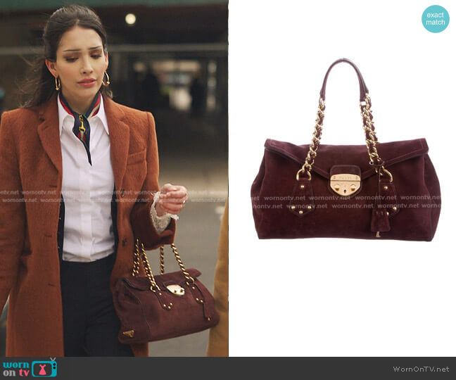 Prada Scamosciato Suede Bag worn by Luna La (Zión Moreno) on Gossip Girl