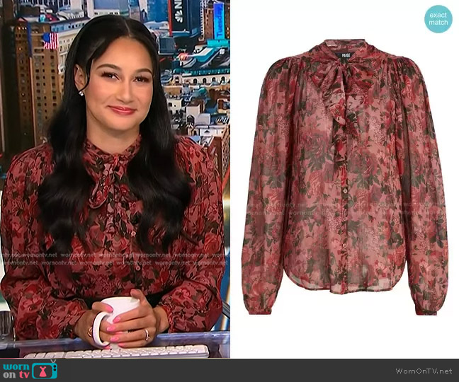 Paige Elynne Floral Tie-Neck Blouse worn by Morgan Radford on NBC News Daily