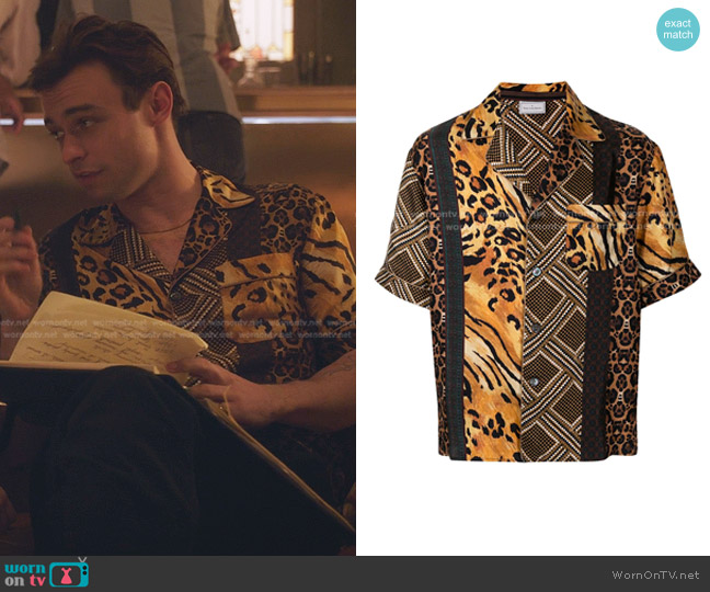 Pierre-Louis Mascia Leopard-Print Silk Shirt worn by Maximus Wolfe (Thomas Doherty) on Gossip Girl