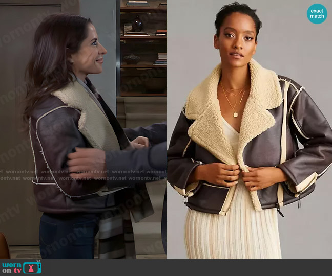 Pilcro Faux Leather Sherpa-Lined Jacket worn by Sam McCall (Kelly Monaco) on General Hospital