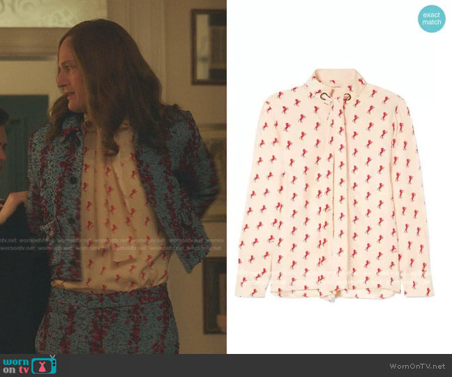 Chloe Printed Pussy-Bow Silk-Crepe Blouse worn by Gideon (Todd Almond) on Gossip Girl