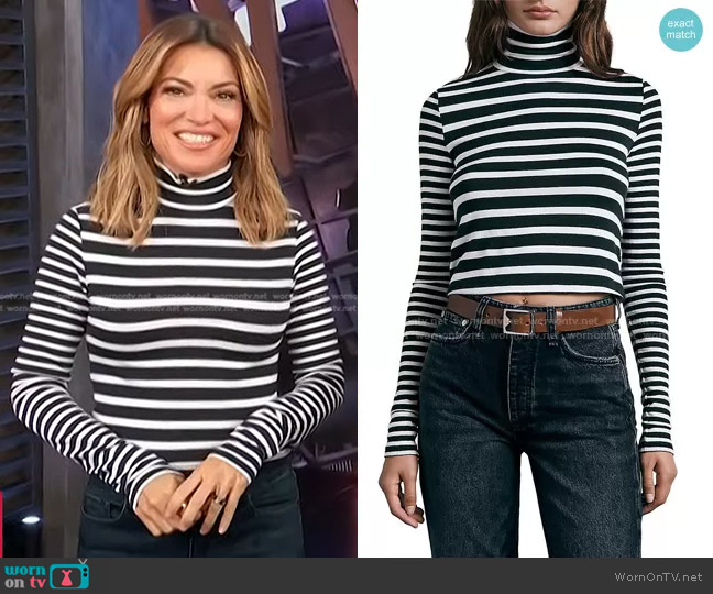 Rag & Bone The Knit Stripe Turtleneck Sweater worn by Kit Hoover on Access Hollywood