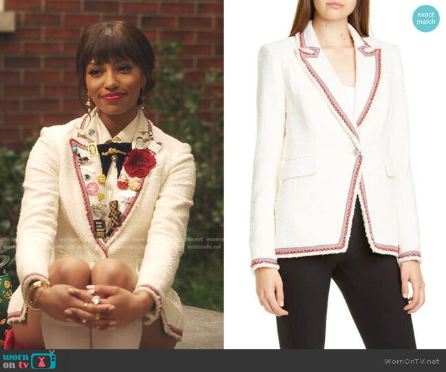 Veronica Beard Raw Edge Cutaway Blazer worn by Monet de Haan (Savannah Lee Smith) on Gossip Girl