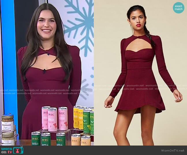 Reformation Whiskey Dress in Aubergine worn by Elena Besser on Today