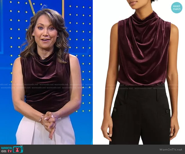 Reiss Lola Draped Velvet Top worn by Ginger Zee on Good Morning America