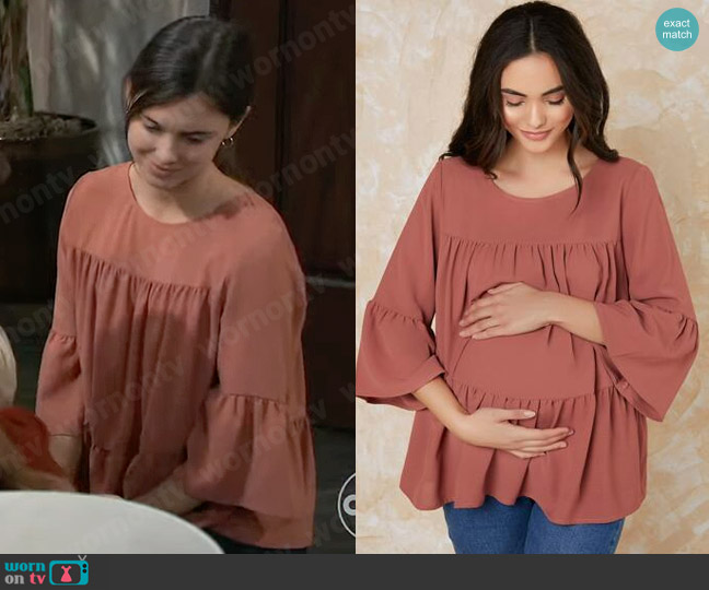 Shein Maternity Bell Sleeve Smock Top worn by Willow Tait (Katelyn MacMullen) on General Hospital