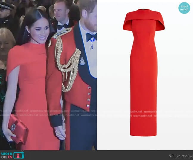 Safiyaa Kalika Scarlet Red Long Dress worn by Meghan Markle on Harry and Meghan