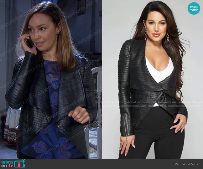 Guess Shayna Drape Leather Jacket worn by Gwen Rizczech (Emily O'Brien) on Days of our Lives