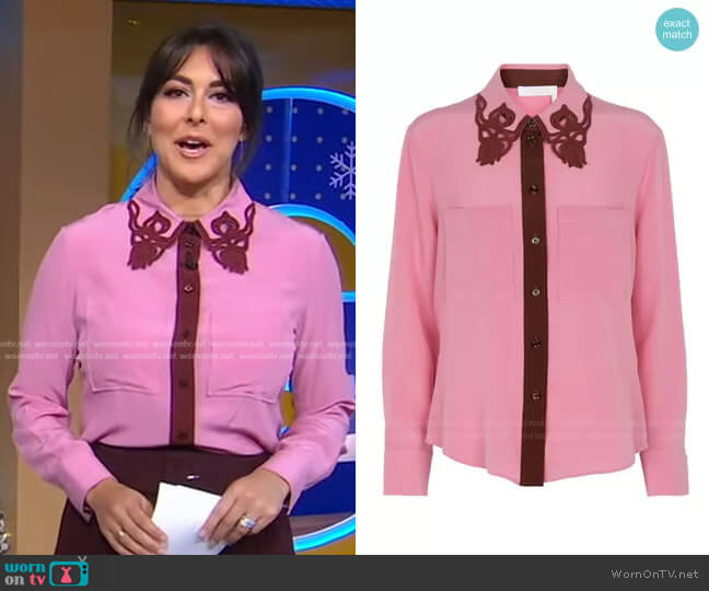 Chloe Silk Shirt With Embroidered Cut-out Detail worn by Erielle Reshef on Good Morning America