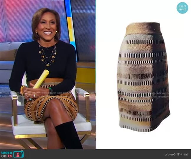 Striped Knit Pencil Skirt by Burberry Prorsum worn by Robin Roberts on Good Morning America