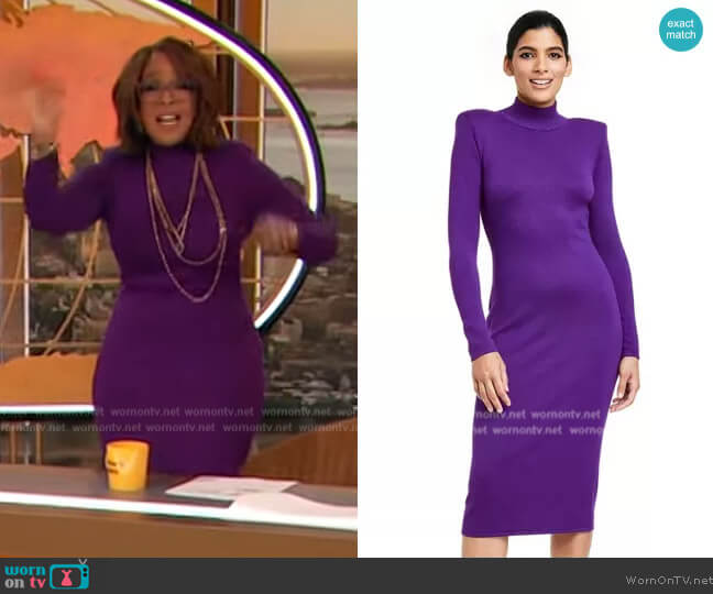 Target x Sergio Hudson Strong Shoulder Sweater Midi Dress worn by Gayle King on The Drew Barrymore Show