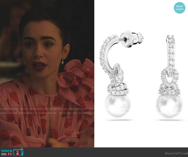 Originally Drop Earrings by Swarovski worn by Emily Cooper (Lily Collins) on Emily in Paris