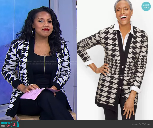 Talbots Houndstooth Jacquard Cardigan worn by Sheinelle Jones on Today