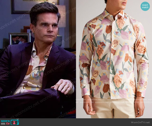 Ted Baker Lorva Cotton Floral Print Button Down Shirt worn by Leo Stark (Greg Rikaart) on Days of our Lives