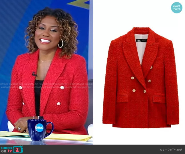 Zara Textured Double Breasted Blazer worn by Janai Norman on Good Morning America