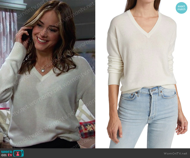 Theory Easy V-Neck Cashmere Sweater worn by Stephanie Johnson (Abigail Klein) on Days of our Lives