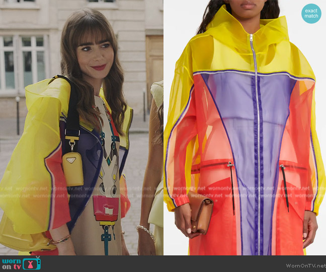 Tod's Colorblock Windbreaker Jacket worn by Emily Cooper (Lily Collins) on Emily in Paris