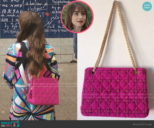 Chanel Tweed Crossbody Bag worn by Emily Cooper (Lily Collins) on Emily in Paris