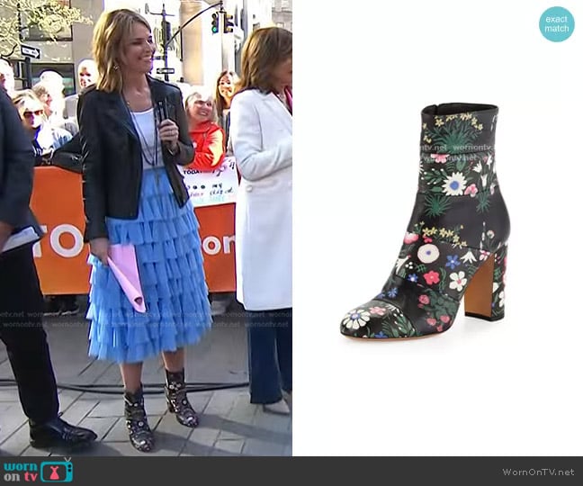 Valentino Garden-Print Paneled Mid-Calf Bootie worn by Savannah Guthrie on Today