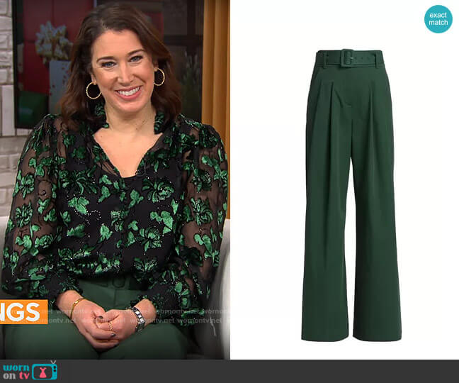 Veronica Beard Maliyah Pants in Forest worn by Sarah Gelman on CBS Mornings