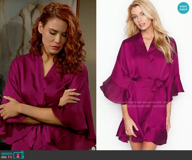 Victorias Secret Flounce Satin Robe worn by Sally Spectra (Courtney Hope) on The Young and the Restless