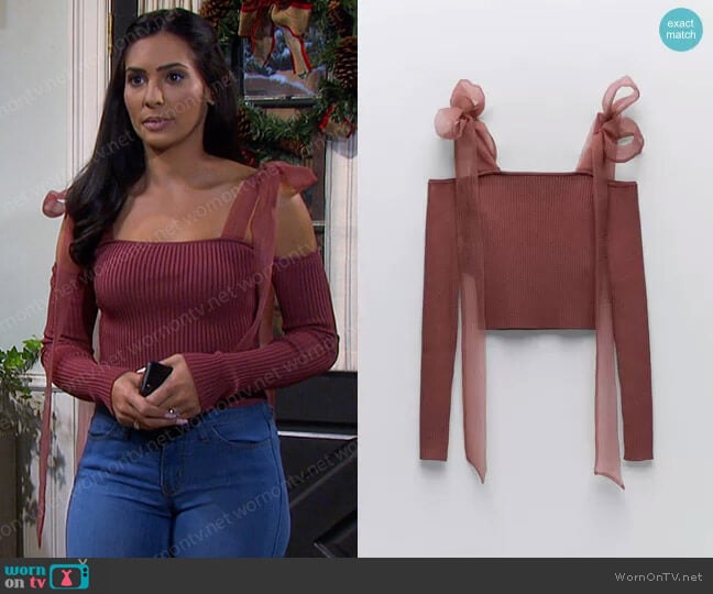 Zara Combination Strap Knit Top worn by Gabi Hernandez (Camila Banus) on Days of our Lives