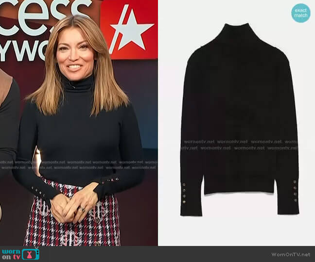 Zara High Collar Knit Sweater worn by Kit Hoover on Access Hollywood