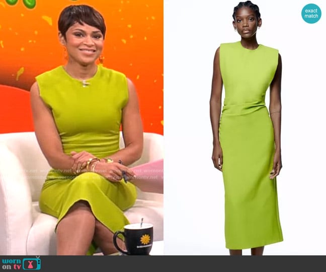 Zara Shoulder Pad Draped Dress worn by Jericka Duncan on CBS Mornings